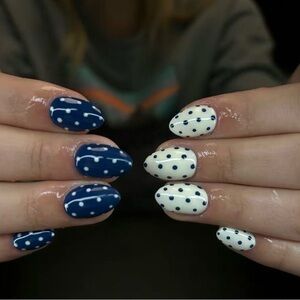 Handmade Blue and White Polka Dot Press ons